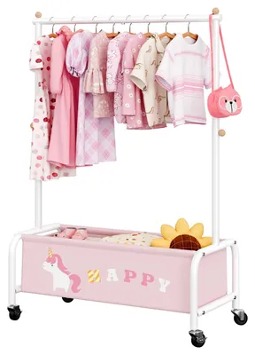 Kinderkleiderständer mit Aufbewahrung, Metall, 81x38x120 cm, Rosa