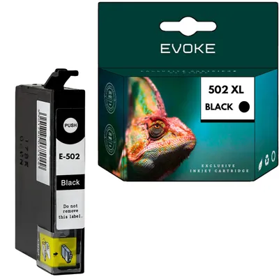 Productafbeelding van Evoke compatibele inkt voor Epson 502XL 502 XL C13T02W14010, zwart, 13 ml, geschikt voor 770 pagina's, voor modellen zoals Expression Home XP-5100, 5105, 5115, 5150, 5155 en WorkForce WF-2860DWF, 2865DWF, 2880DWF, 2885DWF