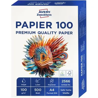 Immagine prodotto di Avery Bright White Inkjet Papier - Weiß - A4 (210 x 297 mm) - 100 g/m² - 500 Blatt Normalpapier
