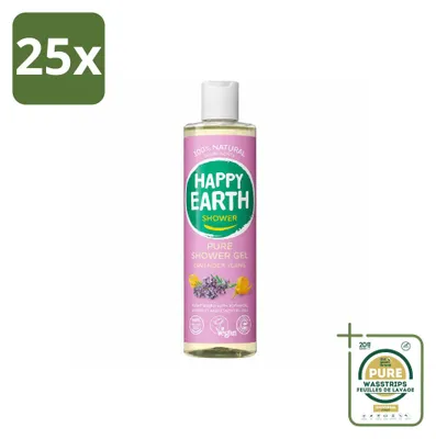 Imagen del producto de 25 unidades de gel de ducha "Happy Earth Pure" - Lavanda e Ylang-Ylang - 300 ml - Paquete económico