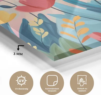Produktbild von MuchoWow Glasbilder - Bilder auf Wandbild - Foto auf Glas Illustration - Blumen - Farbenfroh 20x20 cm Wanddekoration aus Glas - Acrylglasbild - Acrylbilder - Bilder von Glas - Moderne