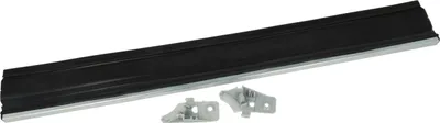 A dishwasher door seal and two mounting brackets are shown against a white background.