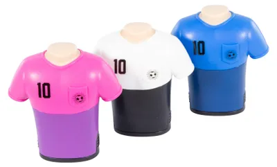 Produktbild von 3 Doppelspitzer mit Radiergummi "Fußball" / Anspitzer / 3 Farben sortiert