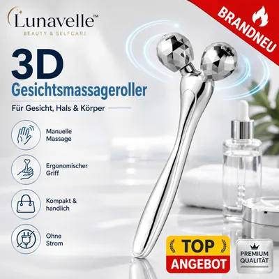 Produktbild von Lunavelle™ 3D Gesichtsmassageroller Silber, V-Form Face Roller für Gesicht, Hals & Körper, Beauty Massagegerät für Pflege-Routine