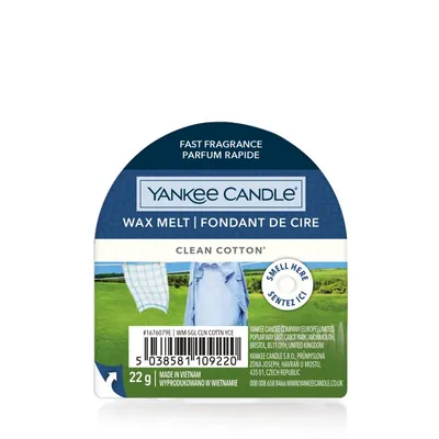 Produktbild von Yankee Candle Clean Baumwolle, andere, Weiß, Moschus, Vetivergras, Zeder, Moschus, Maiglöckchen, Rose, Bergamotte, Frisches Grün, 70 mm, 30 mm