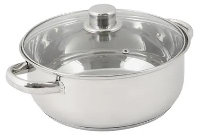 Edelstahl-Bratpfanne Ø 24 cm, 4 L, mit Glasdeckel, induktionsgeeignet