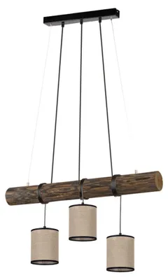 Zdjęcie produktu dla Lampa wisząca, drewniana, abażur z tkaniny, kolor beżowy i czarny, regulowana wysokość