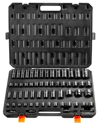 Image de VEVOR Jeu de douilles à choc d'entraînement 3/8 & 1/2 pouces, jeu de 59 douilles SAE 5/16 à 1-1/4 pouces et métriques 6-32 mm, acier allié Cr-Mo 6 points pour la réparation automobile