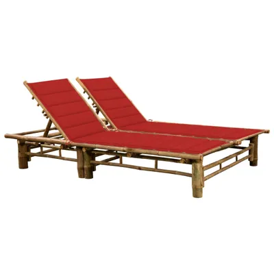 Image de Chaise longue double "Jördenstorf" avec revêtement en bambou rouge. Dimensions (L/L/H) 200x130x87 cm