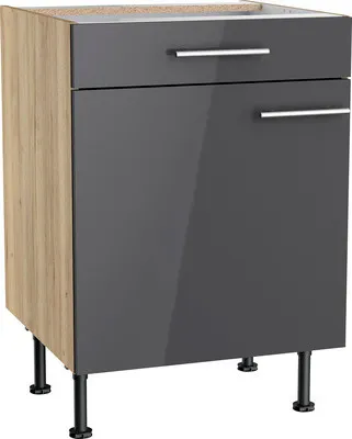 Produktbild von Optifit Unterschrank mit Schublade und Drehtür Jonte984 BxTxH 60 x 58,4 x 87 cm anthrazit glänzend zerlegt Anschlag reve