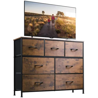 Produktbild von Schubladenkommode mit 7 Stoffschubladen (stabiler Stahlrahmen & Holzplatte), Breit 100cm, moderne Kommode für Wohnzimmer, Schlafzimmer, Flur & Büro