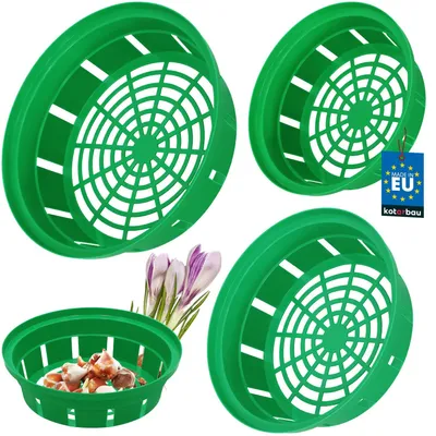 Image de KOTARBAU® Set 3 pièces Panier À Bulbes ⌀ 200 / 230 / 260 mm Vert Corbeille Plantation Tulipes Accessoire Plantation Bulbes Plastique