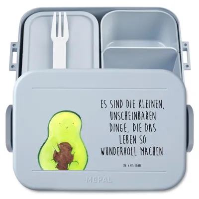 Produktbild von Mr. & Mrs. Panda Snackbox Avocado Kern Motiv - Blau Pastell - Geschenk, Baby, Bento Box, Essensbox, Wunder, Lunchbox, Bentobox, Vesperbox, Spruch Leben, Pflanze, Liebe