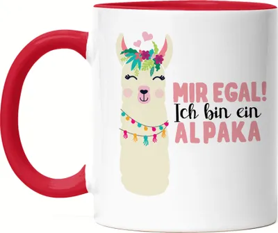 Produktbild von Mir Egal Ich Bin Ein Alpaka Tasse Rot Süßes Alpaka Motiv Geschenkidee Alpaka-Fans