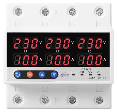 Produktbild von 3-Phasen Din-Schienen Voltmeter Amperemeter Überspannungs- und Unterspannungsschutz AC220V 100A mit einstellbarem Strombegrenzer
