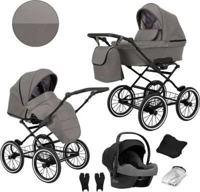 Produktbild von Kunert Romantic 3-in-1  Kinderwagen in Grau mit Cosmo Autositz, Luftreifen und schwarzem Rahmen