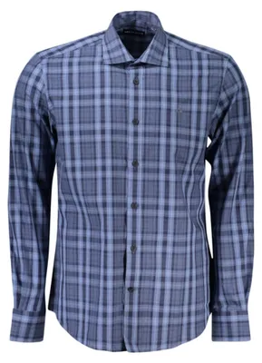 Produktbild von Elegantes Kariertes Herren Langarmshirt in Blau mit Stickerei