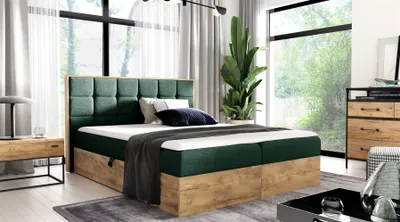 Produktbild von Boxspringbett Schlafzimmerbett KALYPSO 140x200cm Stoff Grün inkl. Bettkasten