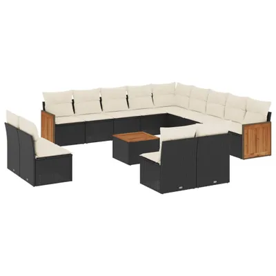 Immagine prodotto di vidaXL Set di divani da giardino da 14 pezzi con cuscini in polirattan nero
