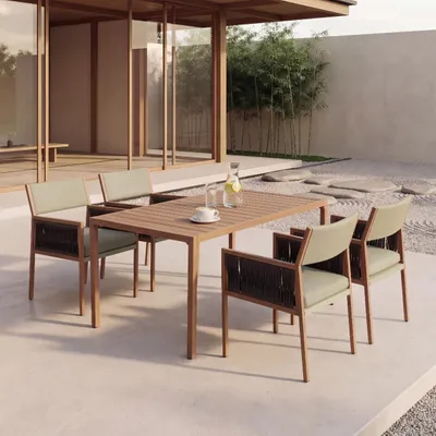 Produktbild von Garten-Essgarnitur MCW-Q12, Gartengarnitur Tisch+4xStuhl Sitzgruppe, Polyrattan Olefin (210 g/m²) grün
