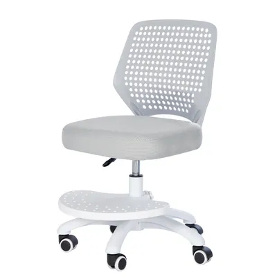 Produktbild von roba Kinderbürostuhl mit Fußbrett grau - Ergonomischer Drehstuhl ohne Armlehnen - Höhenverstellbar - Sicherheitsrollen & Fußstütze - Modern & Stabil
