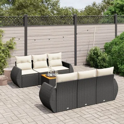 Produktbild von Design 7-tlg. Garten-Sofagarnitur mit Kissen Schwarz Poly Rattan, Gartenmöbel-Sets 2024 Neu