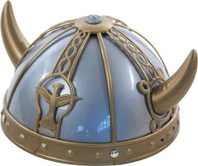 Produktbild von Wikinger-Helm mit Hörnern und Verzierungen grau-gold - Einheitsgröße