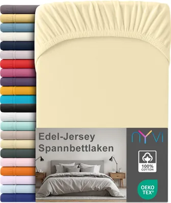 Produktbild von Edel Jersey Spannbettlaken Deluxe für Matratzen bis 25 cm Steghöhe - 100% Baumwolle supergekämmt, 140g/m², Rundumgummizug, Farbe:Vanille, Größe:140-160 x 200 cm