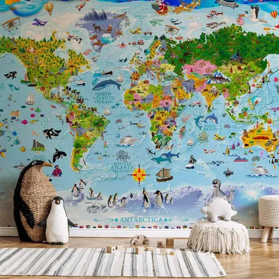 Produktbild von Vlies Fototapete - World Map for Kids 300x210 cm Karten e-A-0102-a-a