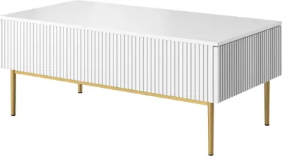 Produktbild von Nicole Couchtisch mit Schubladen und Metallbeinen in Weiß matt und Goldbeinen