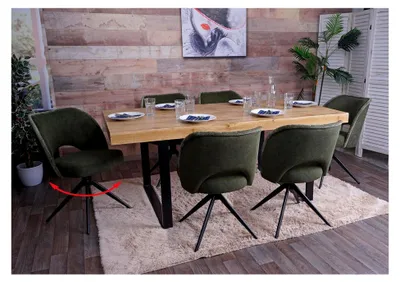 Produktbild von 6er-Set Esszimmerstuhl, Polster-Küchenstuhl, drehbar mit Auto-Return, Stoff/Textil (420g/m²)  - grün