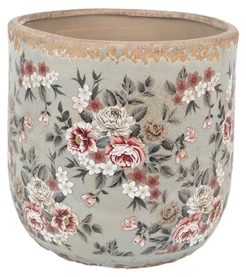 Image de Clayre & Eef Pot de fleurs Ø 17x16 cm Gris Céramique Fleurs