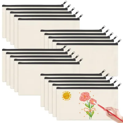 Produktbild von 20 DIY-Stoffbeutel, Reißverschlusstaschen, kleine Größe für Malen, Kosmetiktaschen, Reisetaschen, Stoffbeutel für die Schule, Kinderpartys (schwarz)