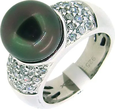 Produktbild von 943-03362-54, 943-03362-56, 943-03362-58 Ring mit Zirkonia und Muschelkernperle dunkel Gooix
