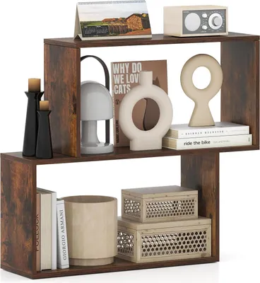 Image de COSTWAY Bibliothèque à 3 étages, étagère en bois à 2 compartiments, étagère de rangement, étagère d'affichage pour le salon, le bureau, le bureau, le café