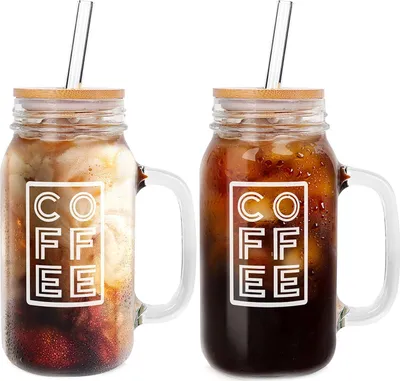 Productafbeelding van Famanu glazen beker voor ijskoffie, 24 oz, met deksel en rietje