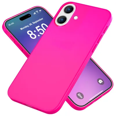 Produktbild von NALIA Neon Silikonhülle für iPhone 16 – Soft-Touch & Signal-Neon – NEONSHOCK (Matte Schutzhülle) – Marke aus Berlin – Pink