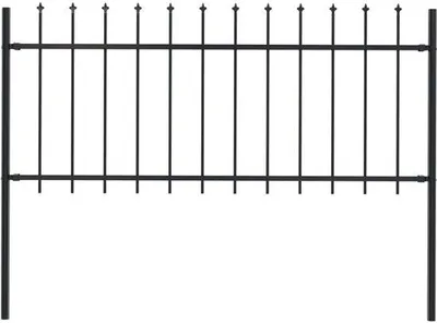 Obrázok produktu pre Záhradný plot – kovový plot s hrotmi – 181 x 80 cm – pancierová oceľ – čierny – kovový záhradný plot s 2 stĺpikmi (130 cm) a príslušenstvom