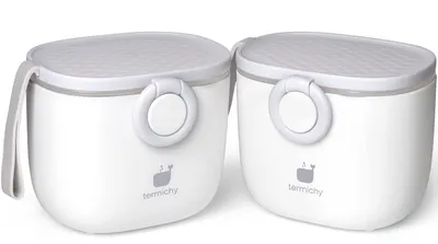 Productafbeelding van Termichy melkpoeder doseringsbeker, melkpoederdispenser, 250g luchtdichte, draagbare melkpoedercontainer voor reizen, met schraapje en lepel (grijs/wit, 2 stuks)