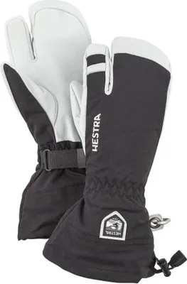 A pair of black and white ski gloves.
