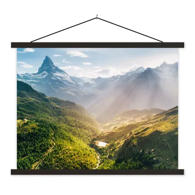 Produktbild von MuchoWow® Textilposter Berge - Pflanzen - Landschaft 120x90 cm mit schwarzem Rahmen - Aufhänger für Poster