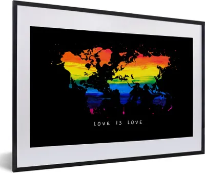 Produktbild von MuchoWow® Gerahmtes Poster Weltkarte - Stolz - Liebe 60x40 cm - Poster mit Schwarzem Bilderrahmen Wandposter Rahmen Foto Bilder - Schlafzimmer - Plakat in Rahmen - Drucken