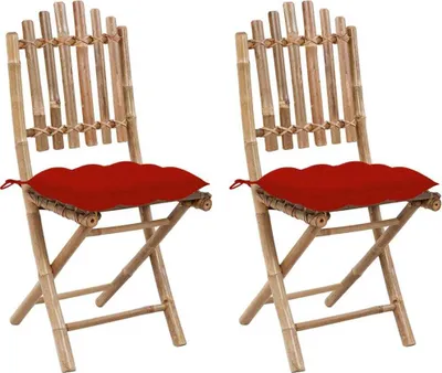 Image de Chaises pliables de jardin lot de 2 avec coussins Bambou