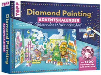 A box for a diamond painting advent calendar with a Christmas village scene.