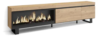 TV-Möbel mit LED-Elektrokamin, 237x57x35 cm, Eiche