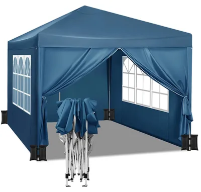Produktbild von Pavillonzelt - Faltbares Partyzelt - 3 x 3 m - 4 Seitenwände - Wasserdicht - UV-Schutz - Höhenverstellbar - Blau