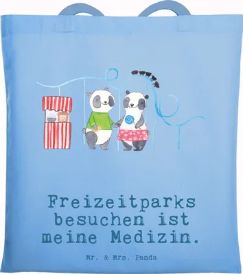 Produktbild von Mr. & Mrs. Panda Uni Tasche Pandas Freizeitpark besuchen - Sky Blue - Geschenk, totebag, Schultasche, Laptoptasche, Beutel, Achterbahn fahren, Shopping