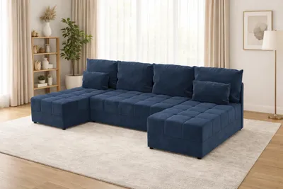 Zdjęcie produktu dla Duży narożnik DOMINO U FIT z funkcją spania i pojemnikiem na pościel sofa do salonu