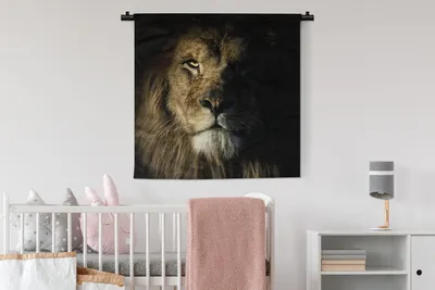 Produktbild von MuchoWow® Wandteppich Wandbehang Löwe - Tier - Schwarz 90x90 cm Tapisserie Dekoration Wandtuch - Wandaufhänger