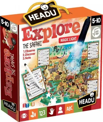 Immagine prodotto di Puzzle HEADU Esplora con luce magica: Esplora Safari 70 pezzi